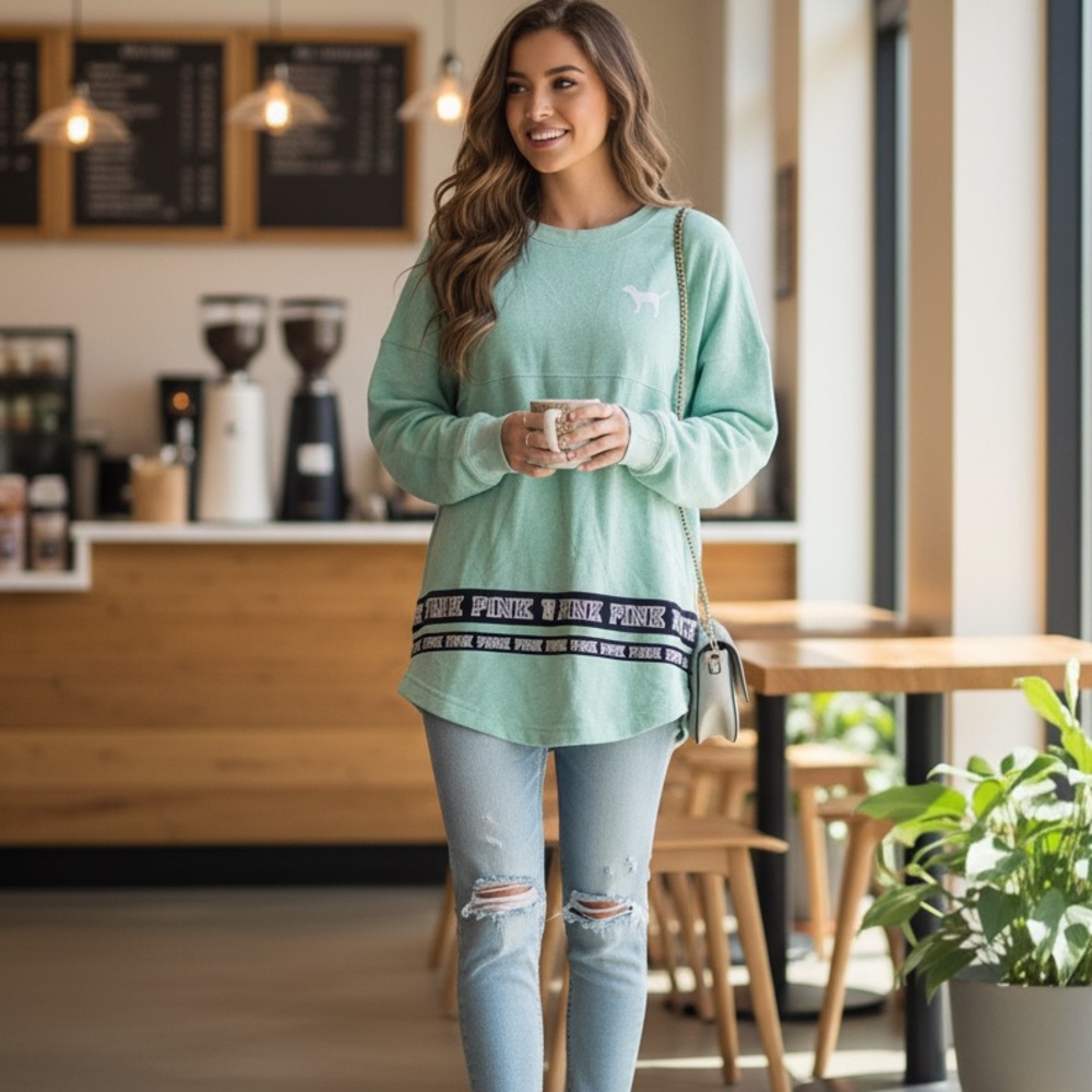 Victoria’s Secret PINK Teal Long Sleeve Crewneck Sweatshirt Women’s XS